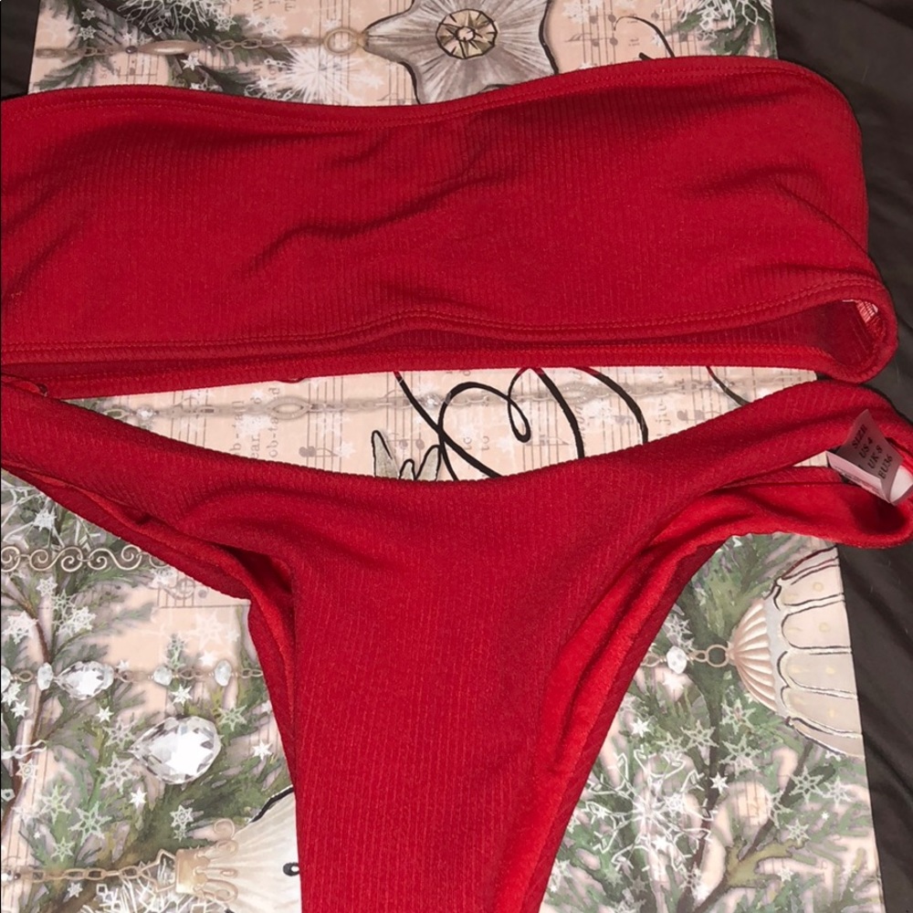 Red bow tie bandeau bikini